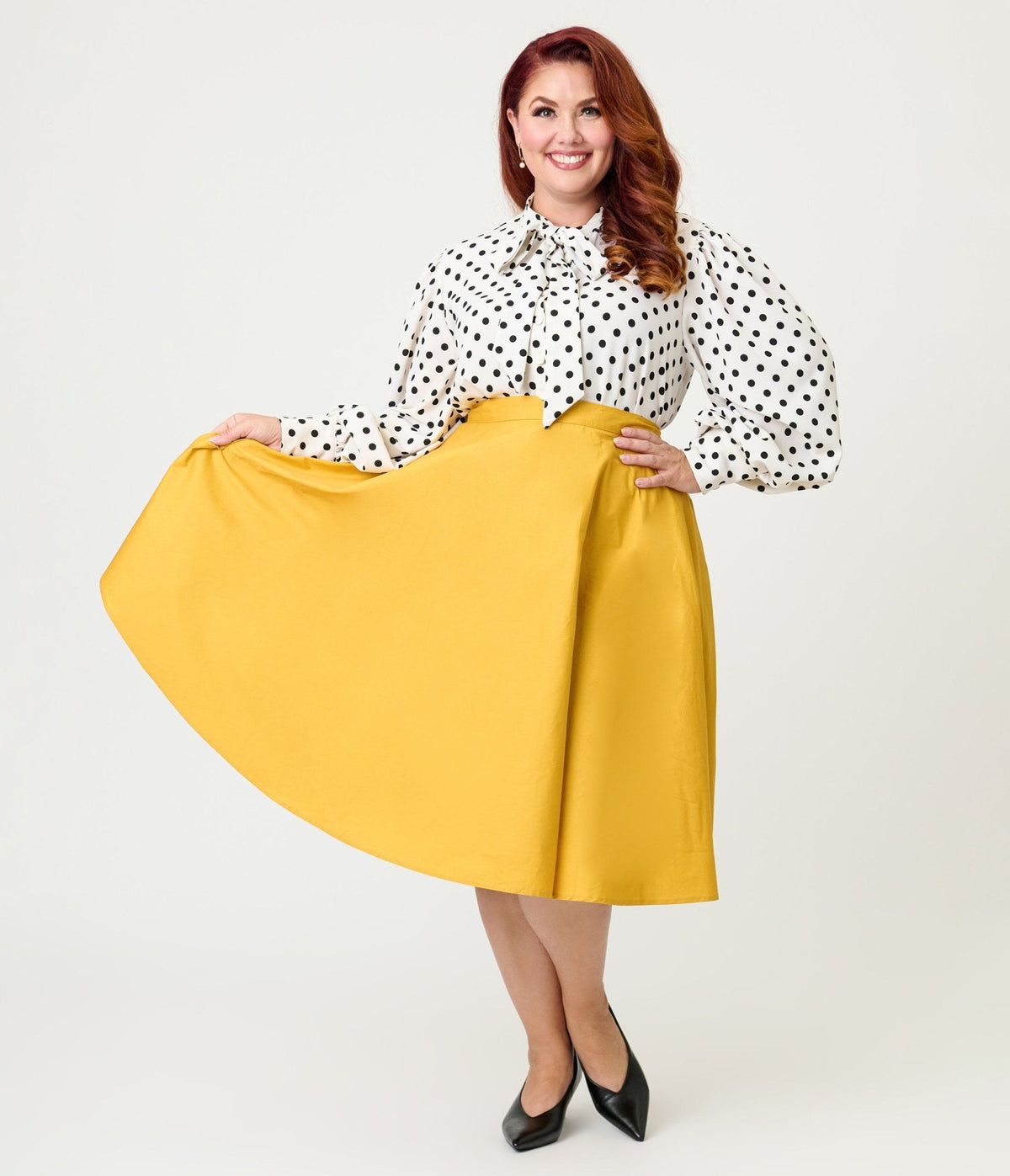 Magnolia Place Plus Size Mustard Sally Swing Skirt