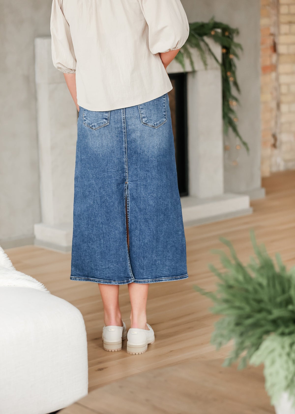 Medium Wash Back Slit Denim Skirt - FINAL SALE