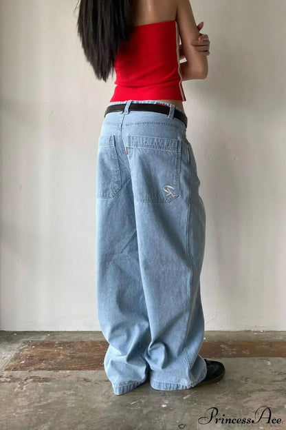 Minimalist Pocket Embroidery Relaxed Wide Leg Jeans