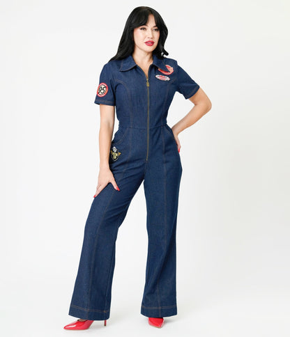 Disney Pixar Cars Collection by Unique Vintage Pit Crew Denim Jumpsuit