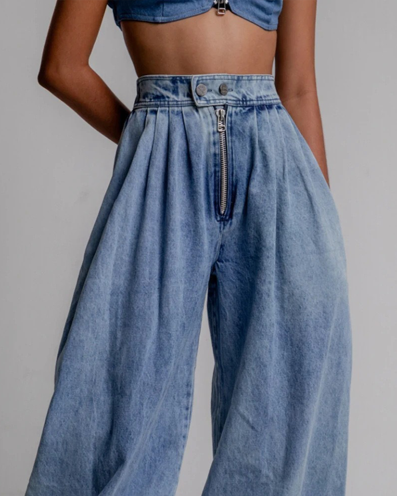 High-Waisted Zip-Up Jeans