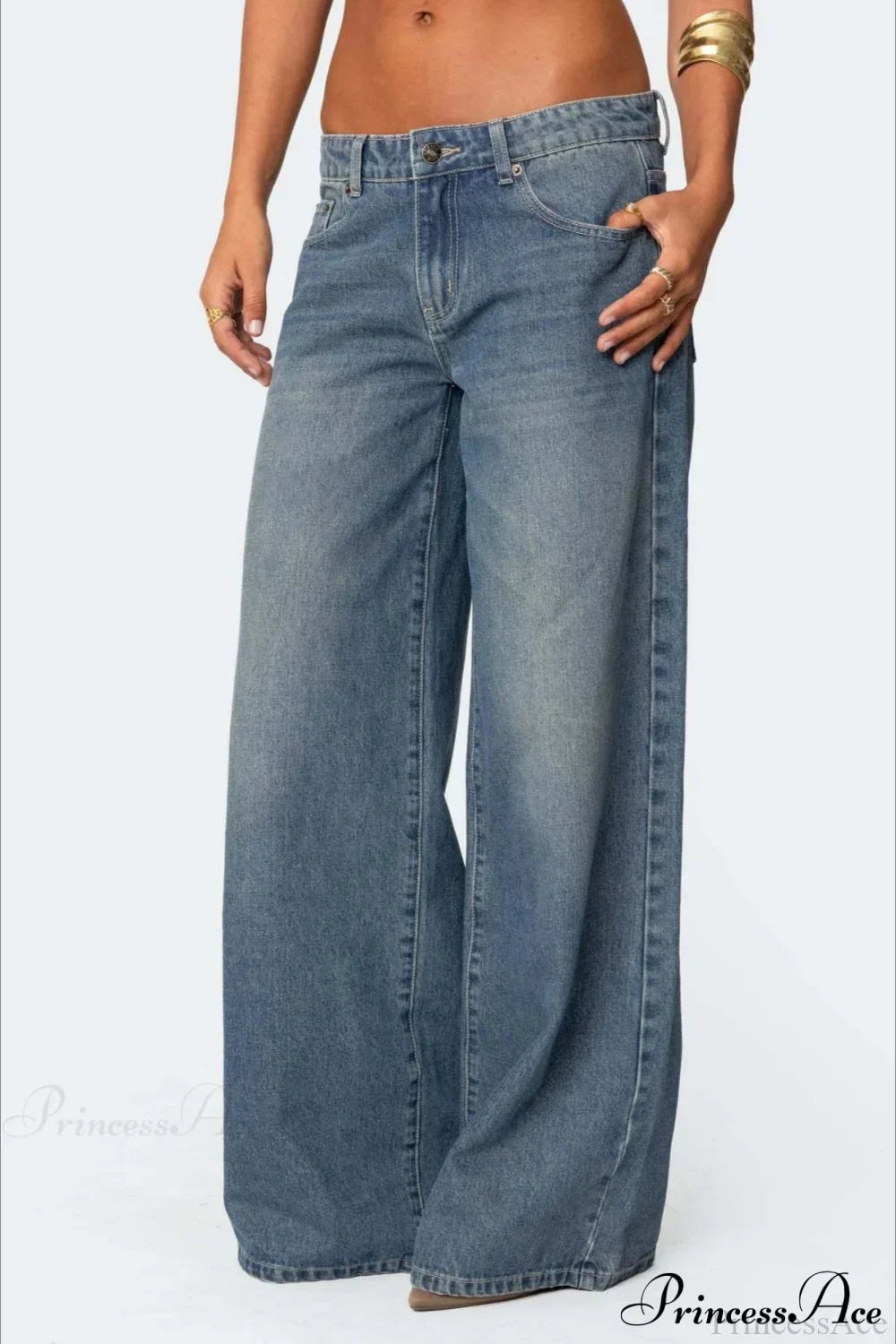 Relaxed Wide-Leg Printed Full-Length Jeans