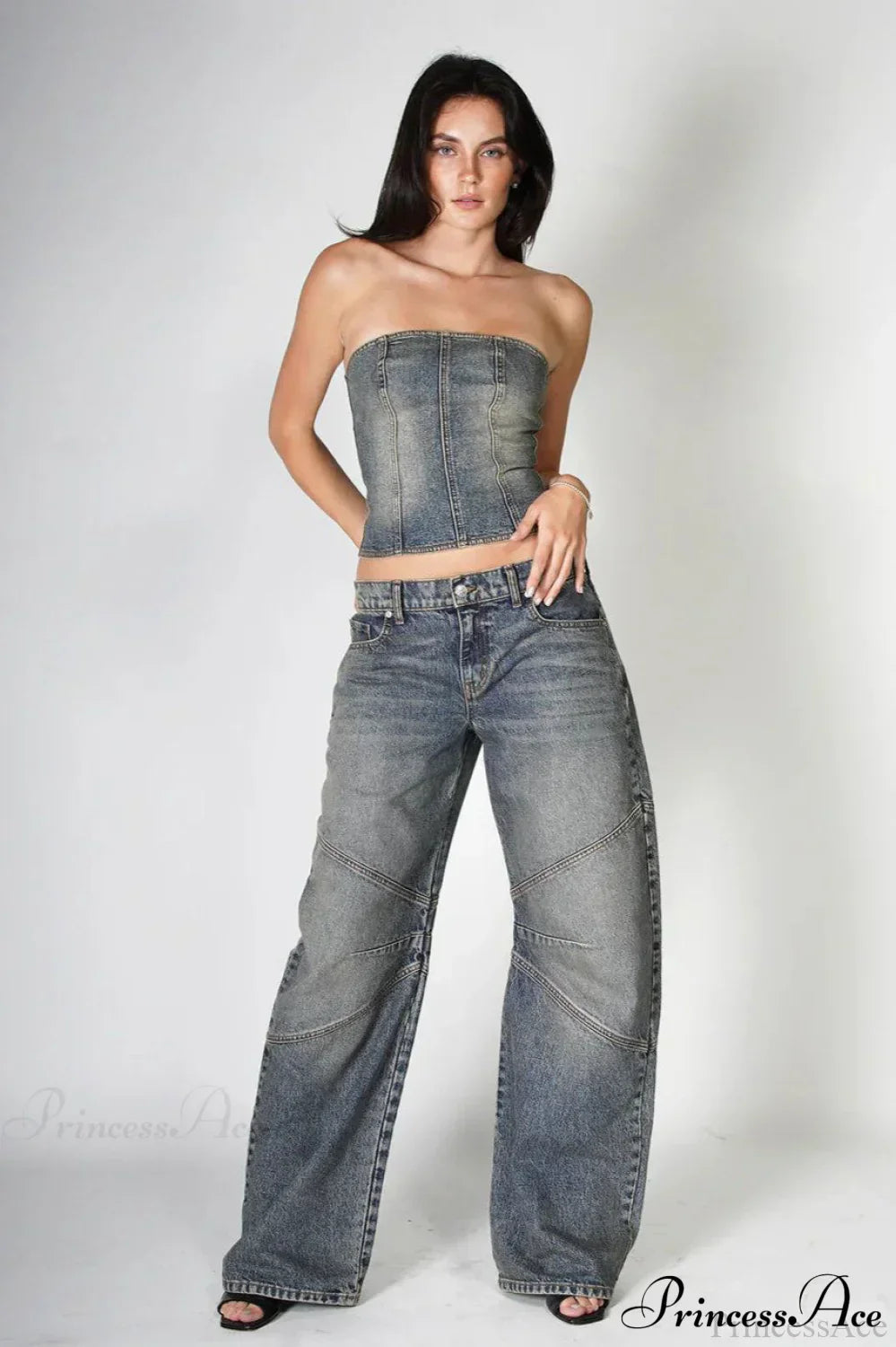 Retro Distressed Deconstructed Wide Leg Jeans