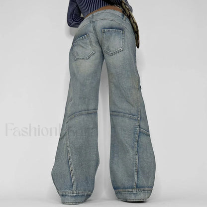 Seamed Pocket Straight Trendy Leg Cargo Jeans
