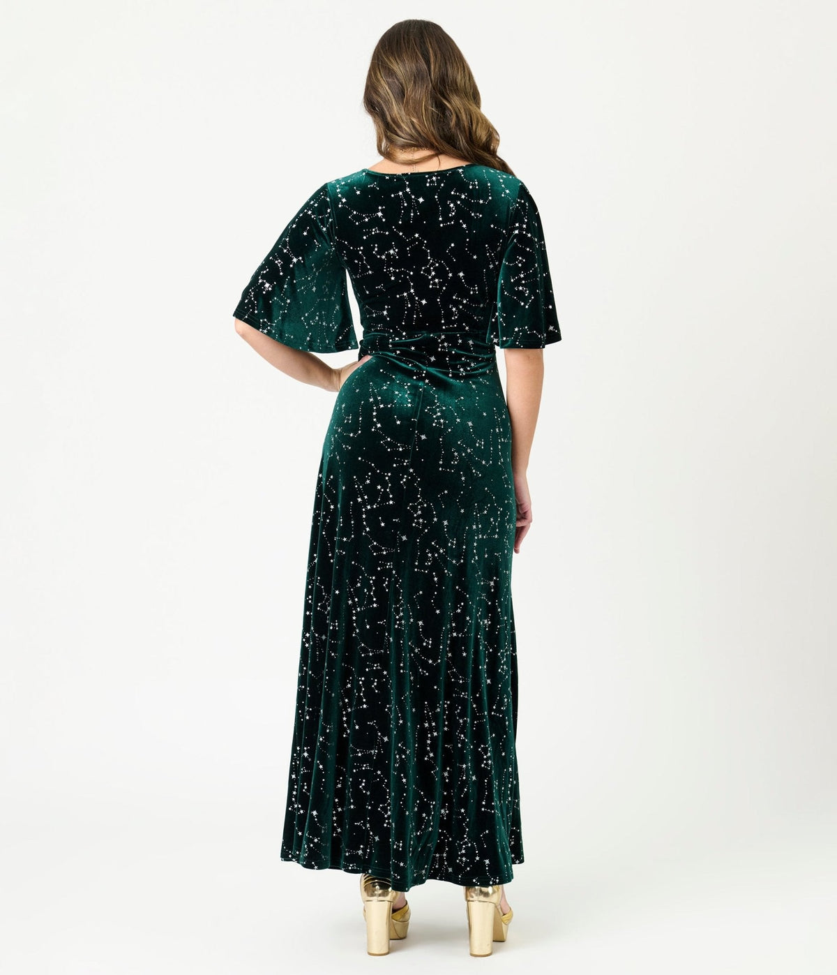 Smak Parlour Green Velvet Silver Stars Maxi Dress