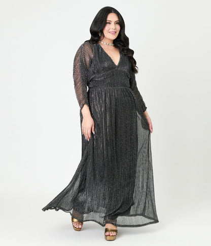 Smak Parlour Plus Size Black & Silver Shimmer Maxi Dress