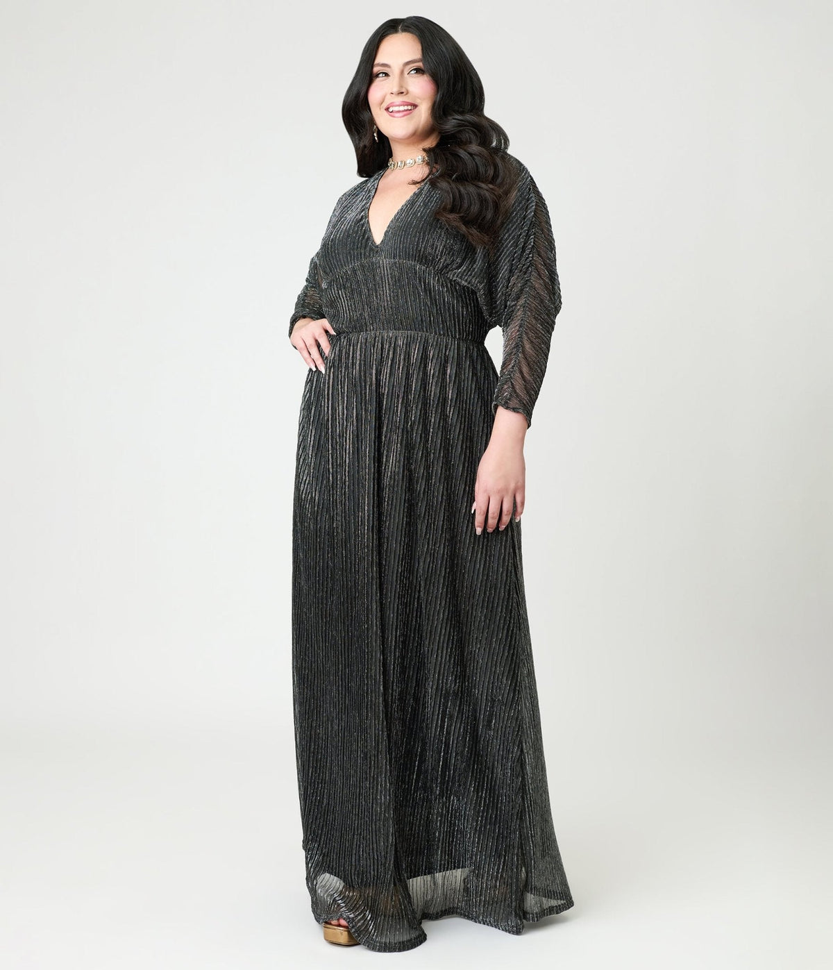 Smak Parlour Plus Size Black & Silver Shimmer Maxi Dress