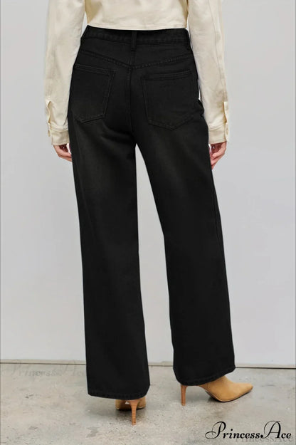 Straight Relaxed Asymmetrical Button Jeans
