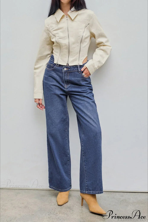 Straight Relaxed Asymmetrical Button Jeans