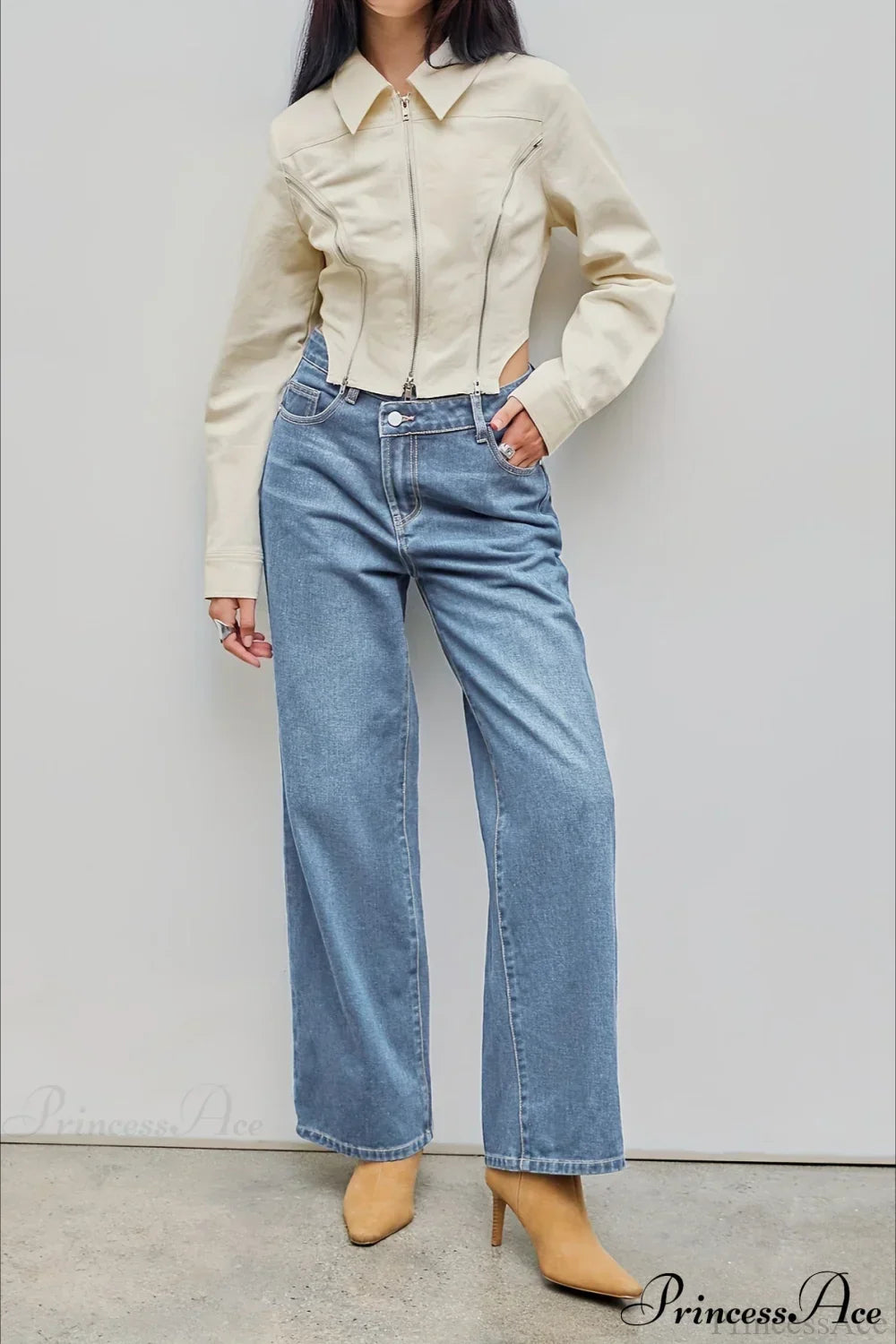 Straight Relaxed Asymmetrical Button Jeans