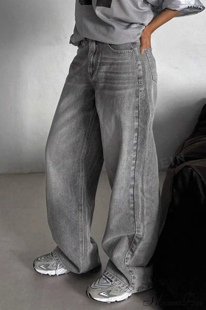Street Vintage Smoky Gray Washed Wide Leg Jeans