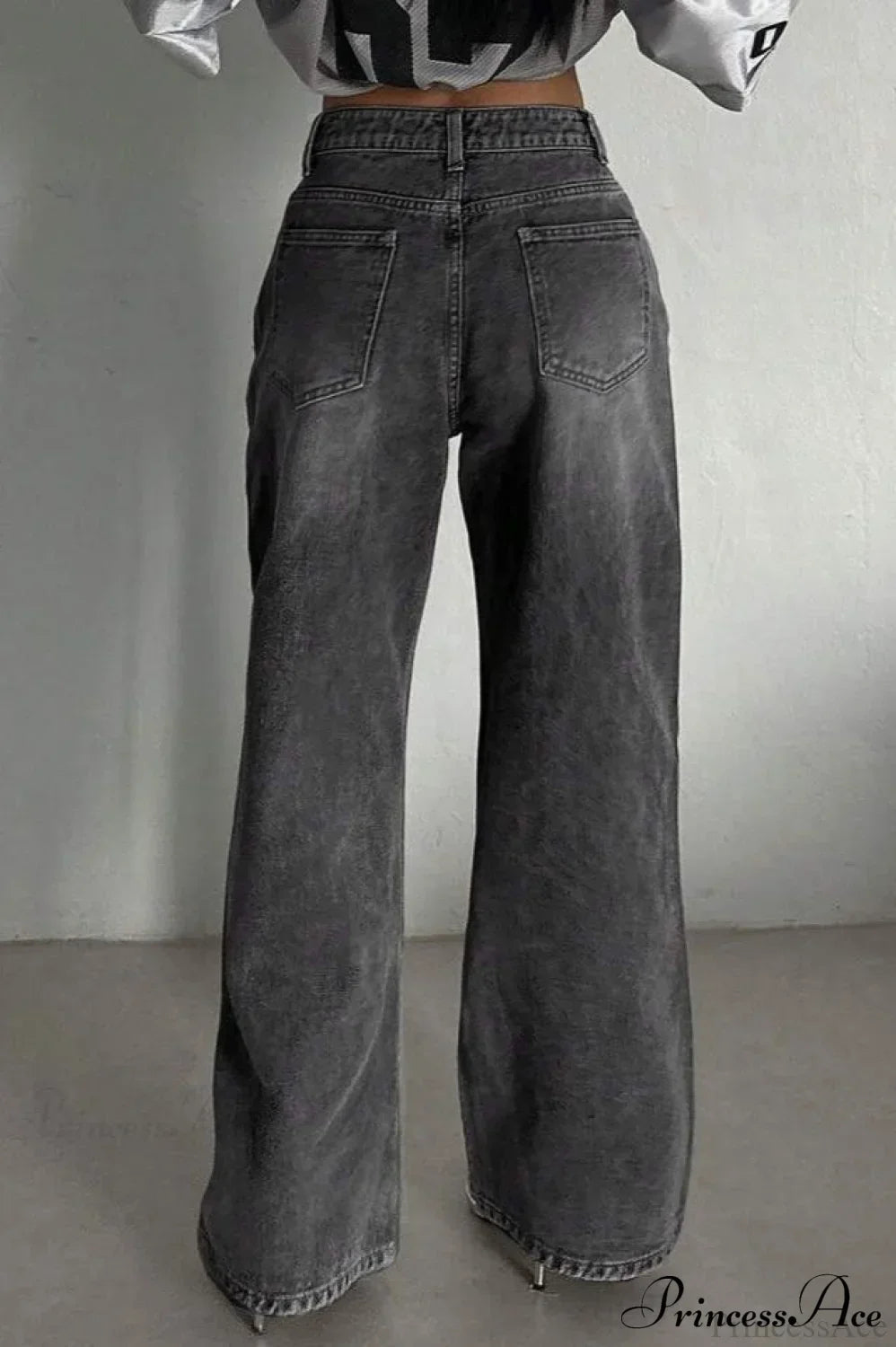 Street Vintage Smoky Gray Washed Wide Leg Jeans