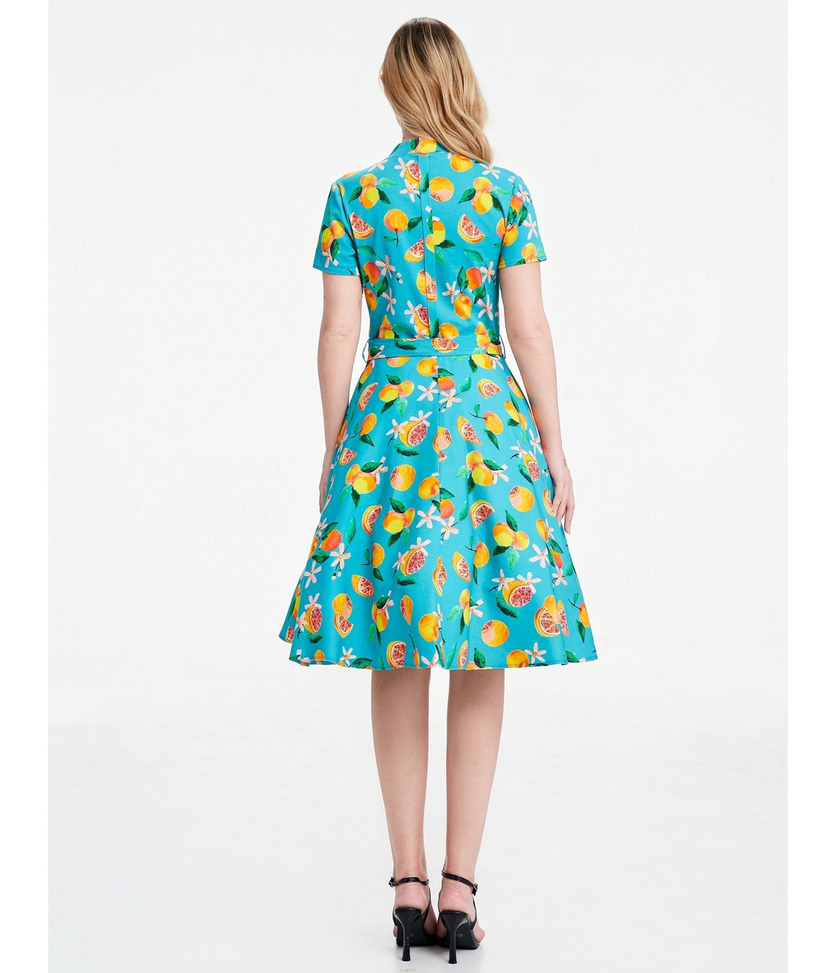 Turquoise Grapefruit Groove Rose Swing Dress
