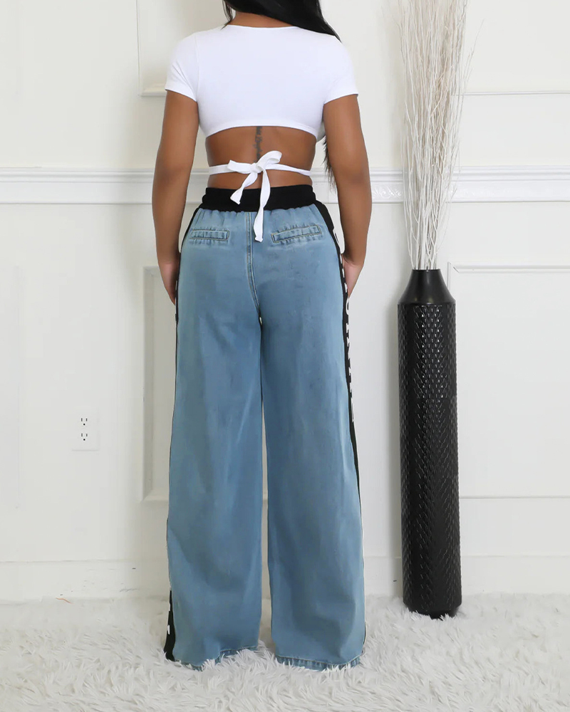 Lettering Colorblock Jeans
