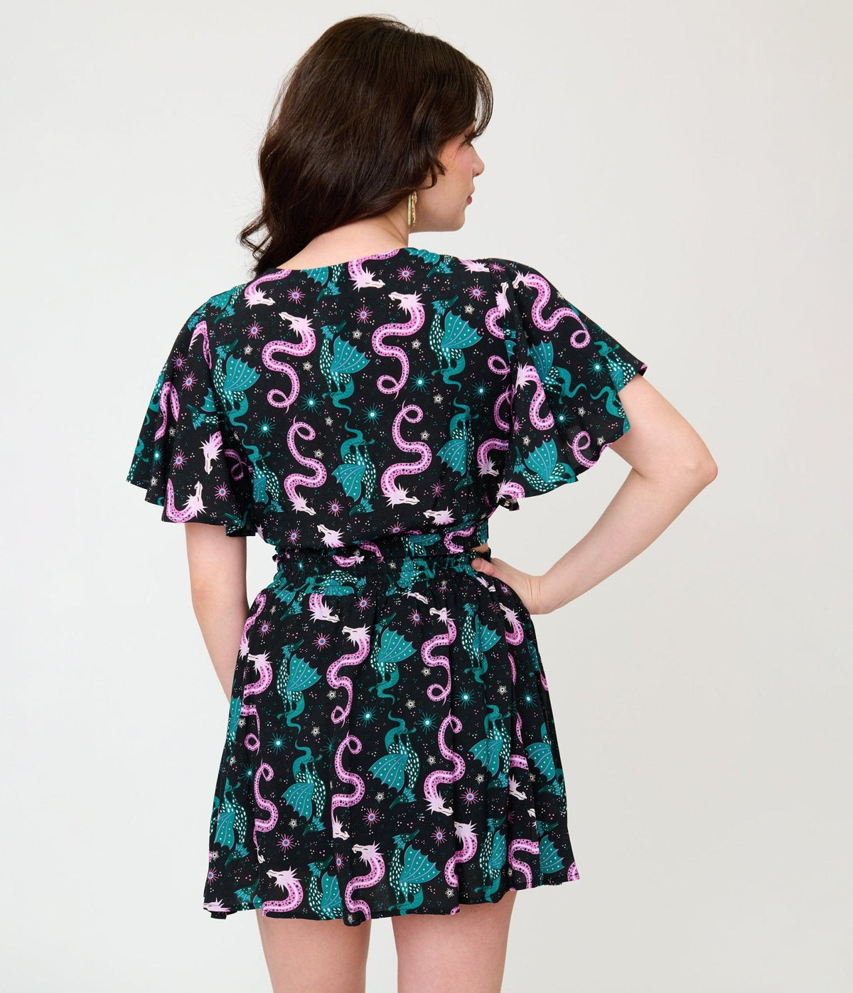 Unique Vintage Black Dragon Print Dottie Crop Top