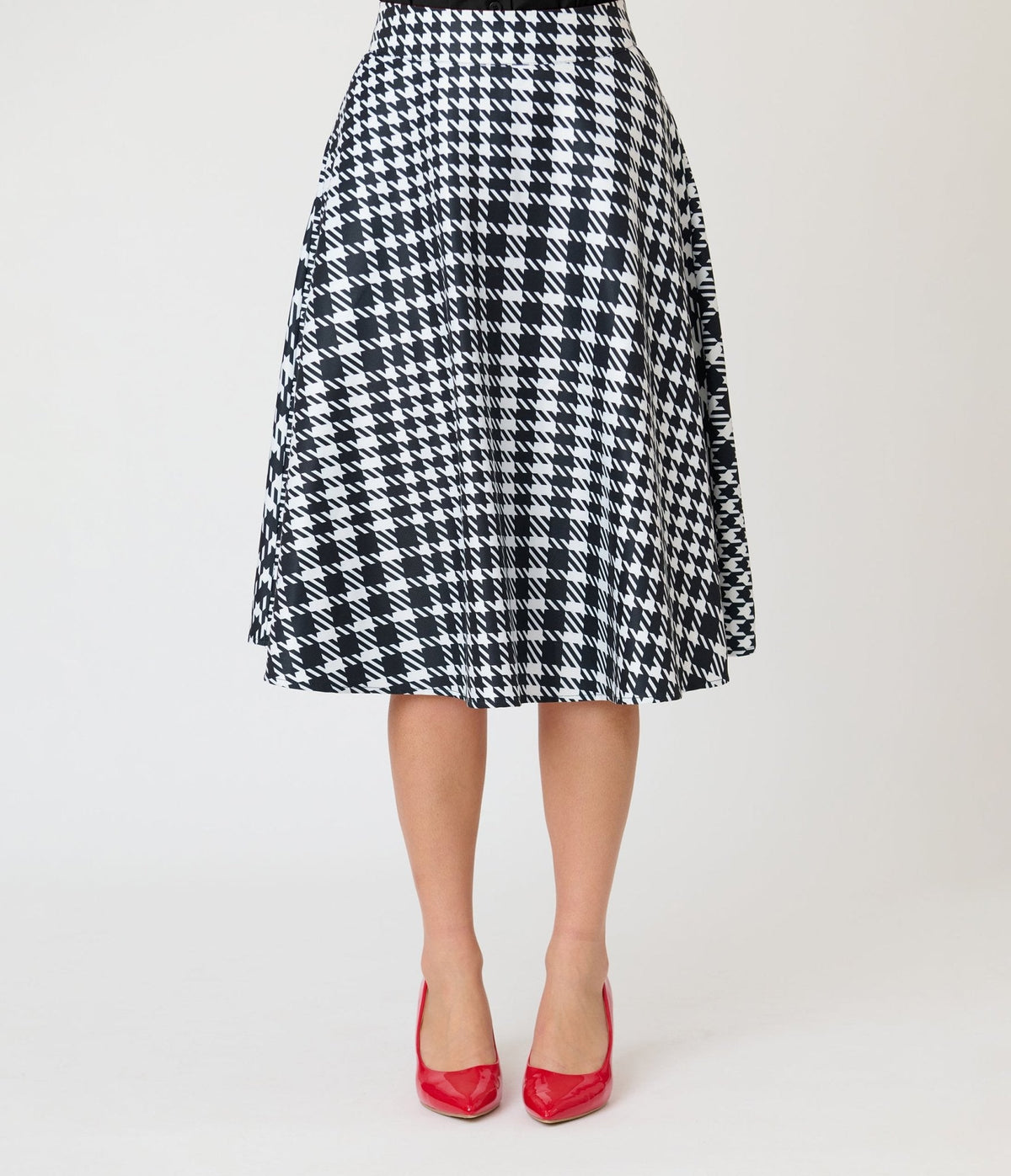 Unique Vintage Black & White Houndstooth Vivian Swing Skirt