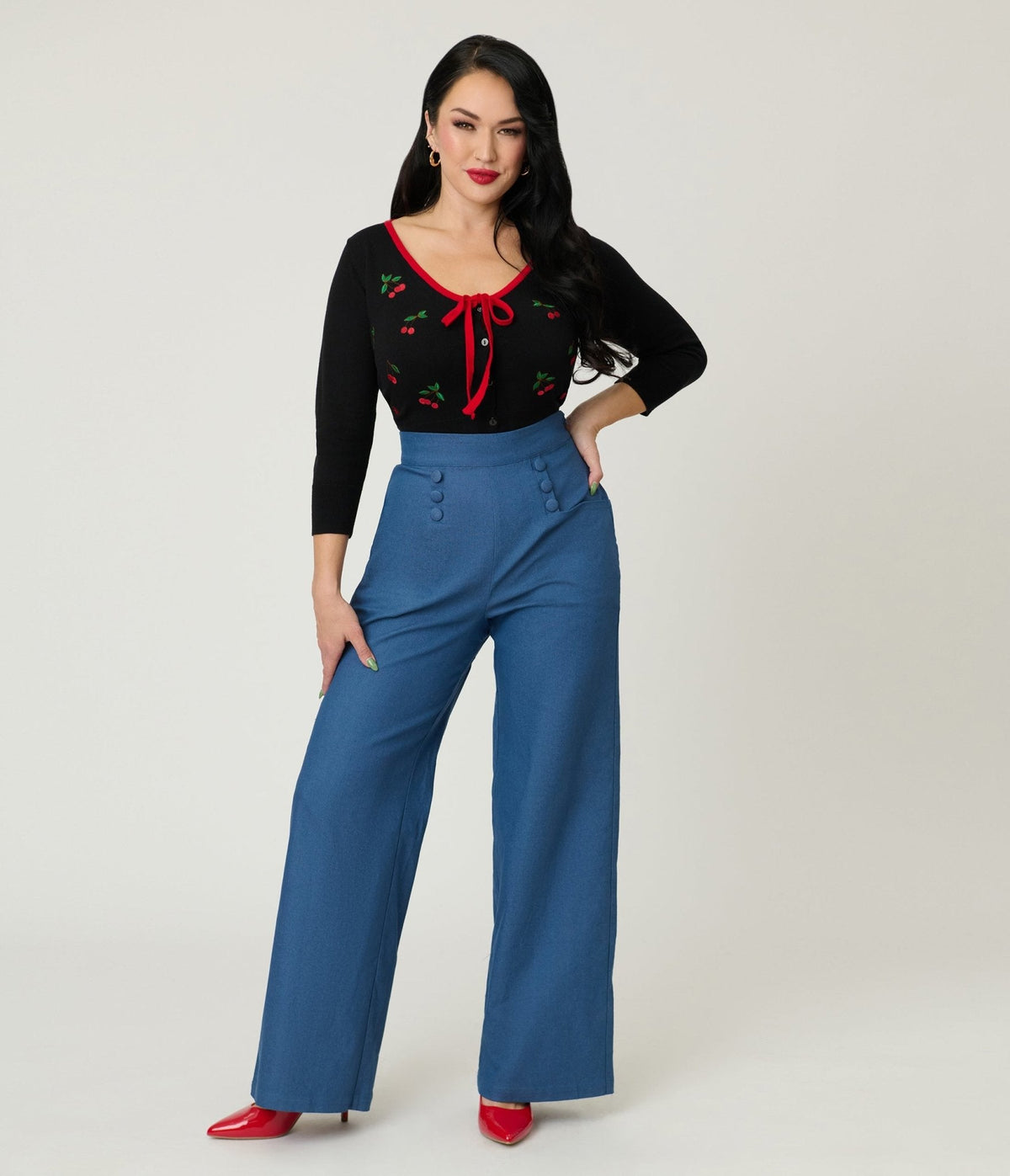 Unique Vintage Chambray High Waist Sailor Ginger Pants
