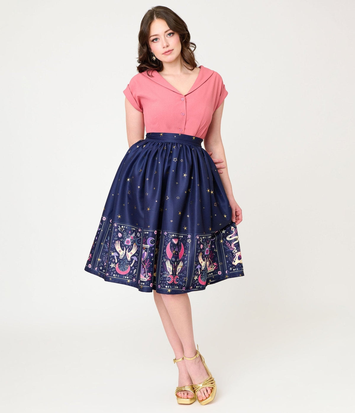 Unique Vintage Navy Tarot Gellar Swing Skirt
