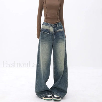 Vintage Blue Wash Trendy Patchwork Boyfriend Jeans