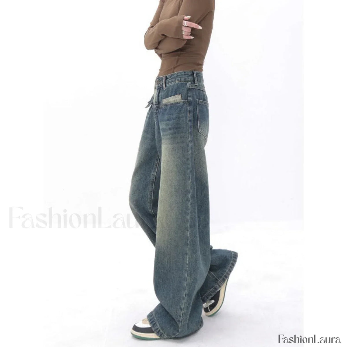 Vintage Blue Wash Trendy Patchwork Boyfriend Jeans