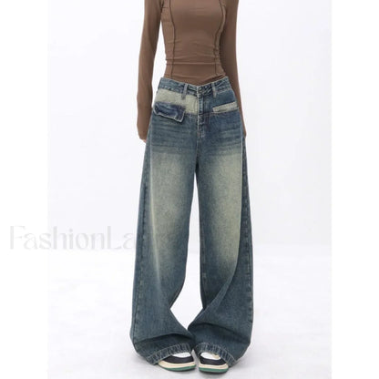 Vintage Blue Wash Trendy Patchwork Boyfriend Jeans