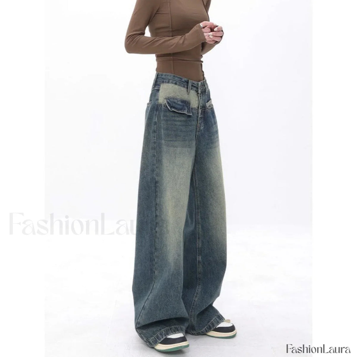 Vintage Blue Wash Trendy Patchwork Boyfriend Jeans