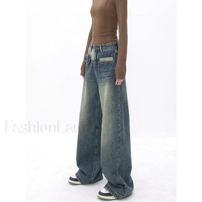 Vintage Blue Wash Trendy Patchwork Boyfriend Jeans