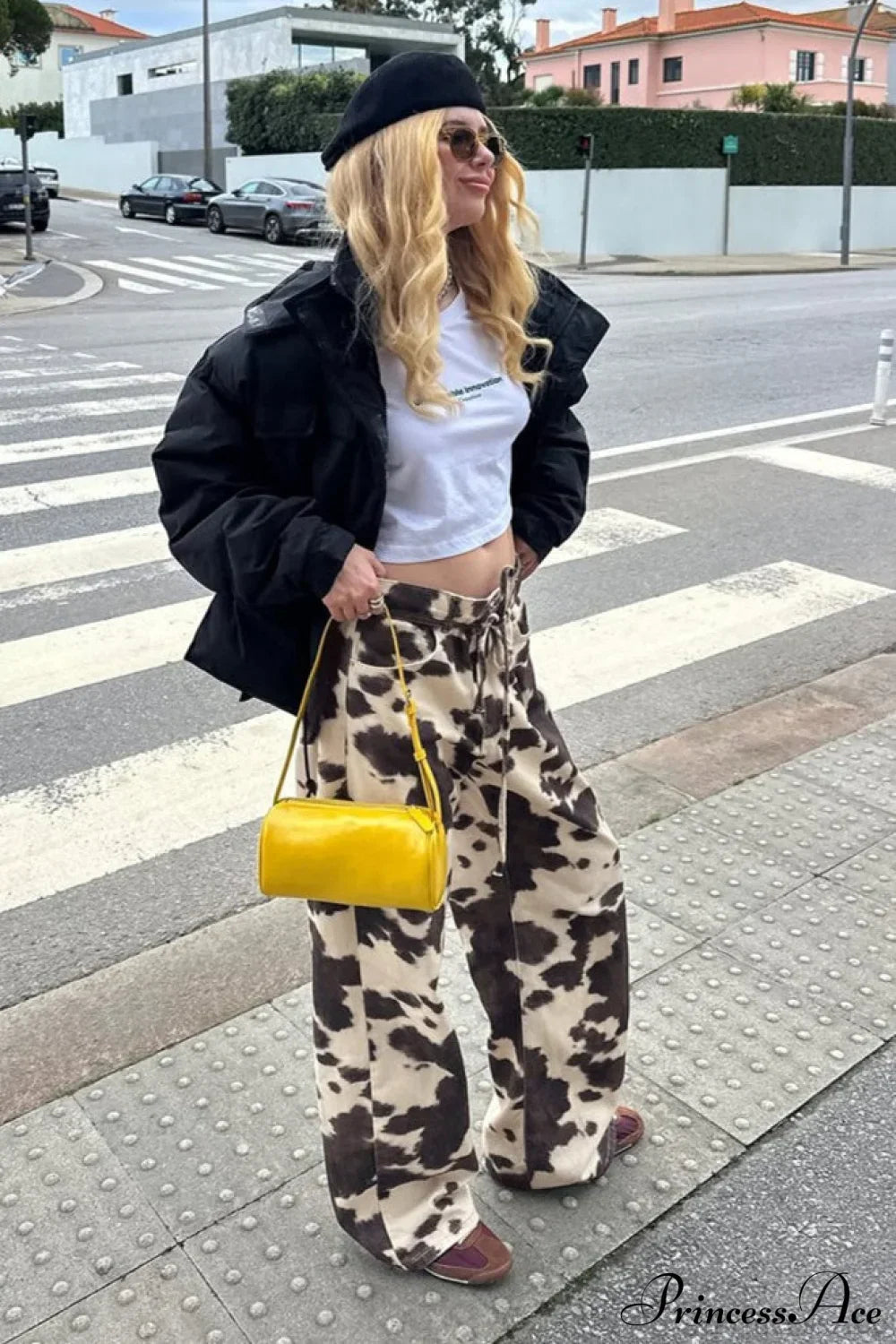 Vintage Cow Print Elegant Straight-Leg Jeans