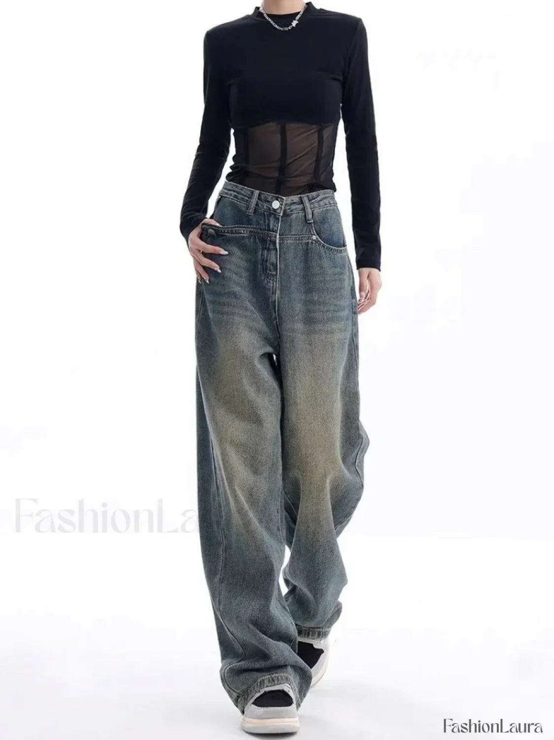 Vintage Dark Wash Trendy High Waist Boyfriend Jeans