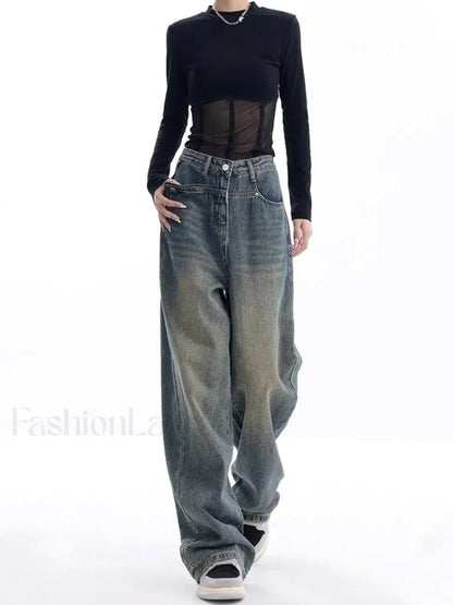 Vintage Dark Wash Trendy High Waist Boyfriend Jeans