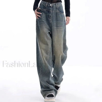 Vintage Dark Wash Trendy High Waist Boyfriend Jeans