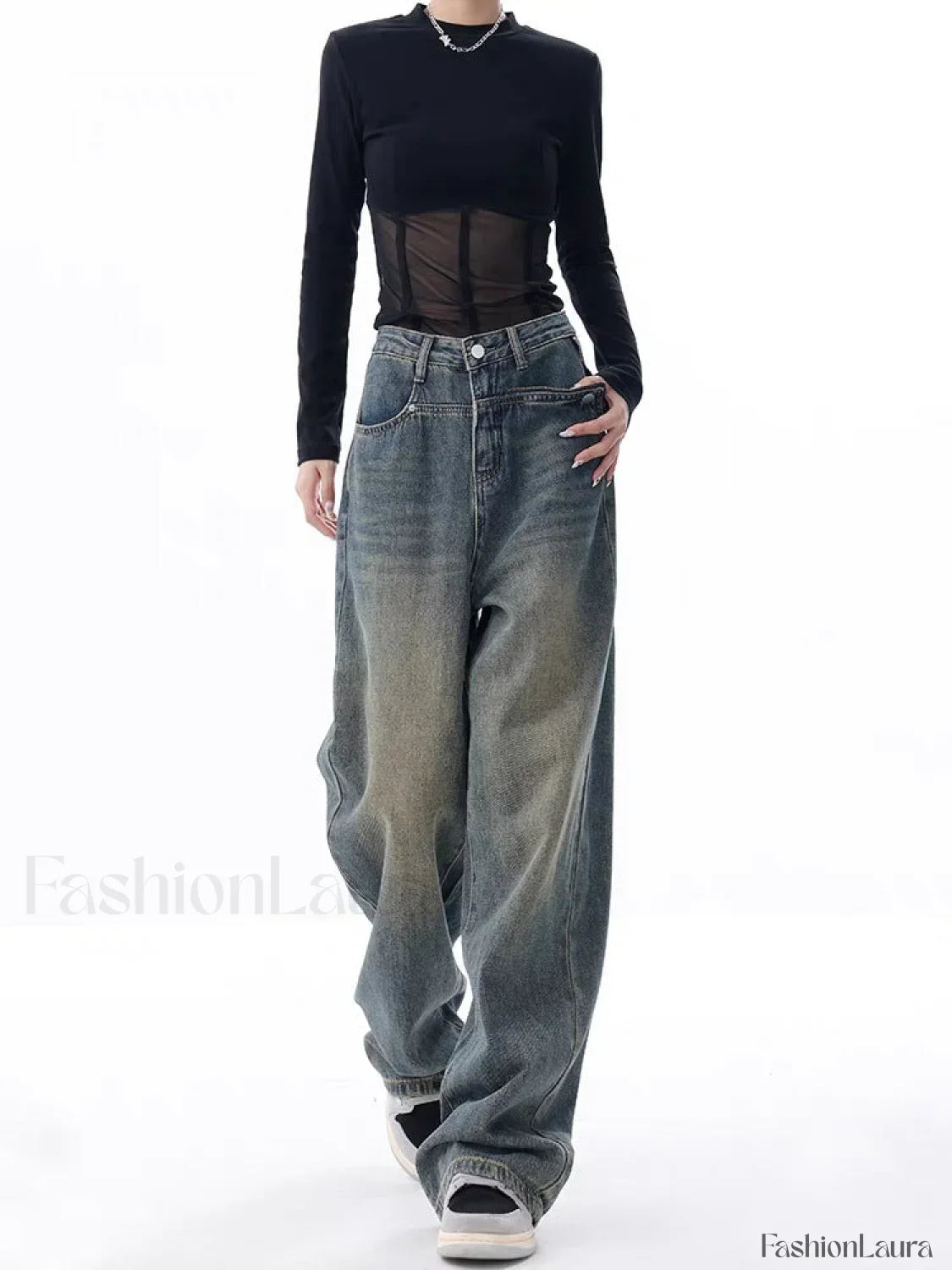 Vintage Dark Wash Trendy High Waist Boyfriend Jeans