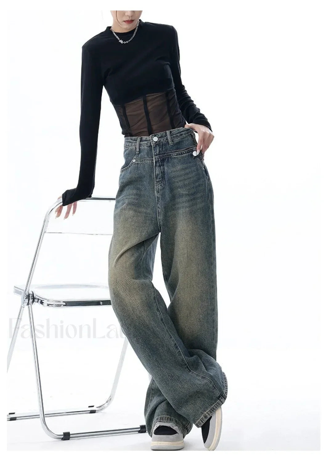 Vintage Dark Wash Trendy High Waist Boyfriend Jeans