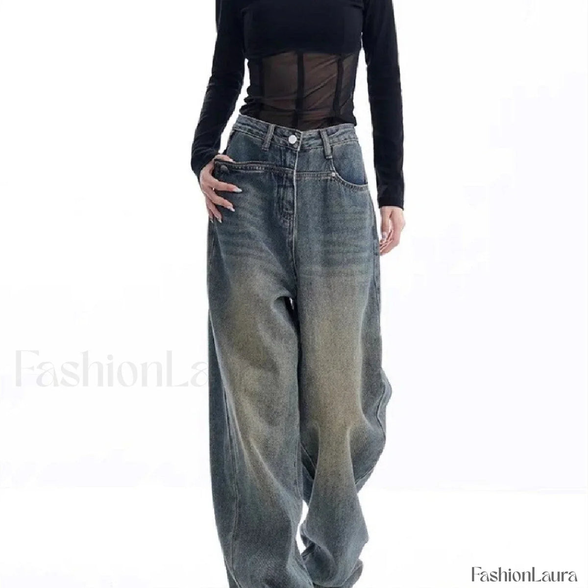 Vintage Dark Wash Trendy High Waist Boyfriend Jeans