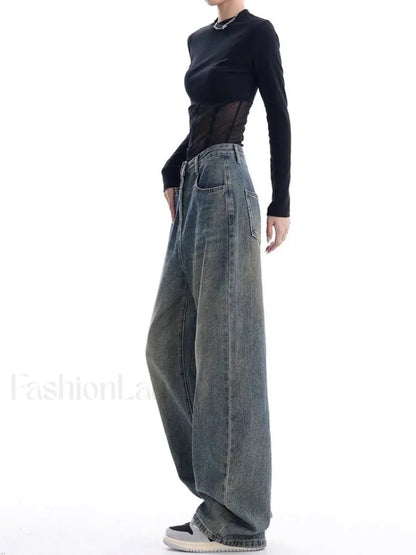 Vintage Dark Wash Trendy High Waist Boyfriend Jeans