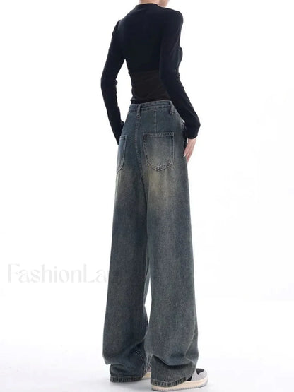 Vintage Dark Wash Trendy High Waist Boyfriend Jeans