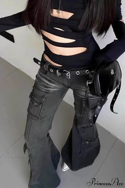 Vintage Multi-pocket Y2K Slim Flare Jeans