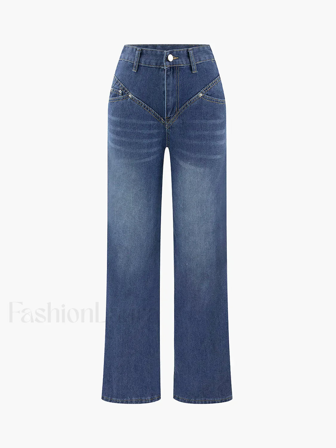 Vintage Wash Denim Trendy Straight Leg Jeans