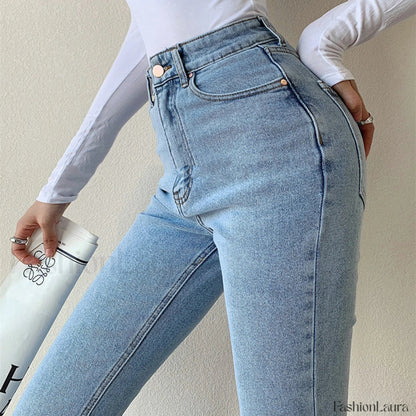 Washed High Waist Trendy Slim Flare Jeans