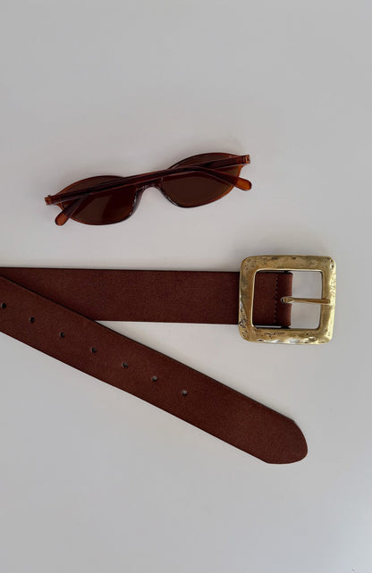 Esme Belt Chocolate Faux Suede/Gold