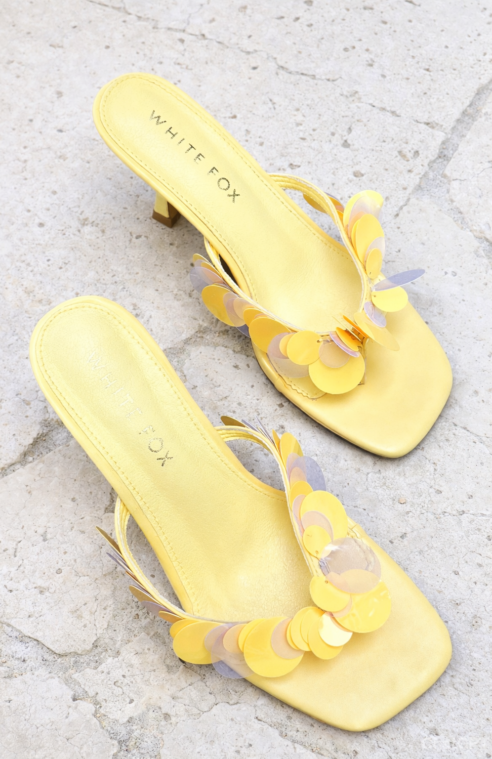 Imogen Sequin Mules Lemon