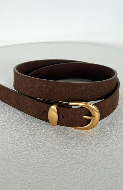 Milo Belt Chocolate Faux Suede/Gold