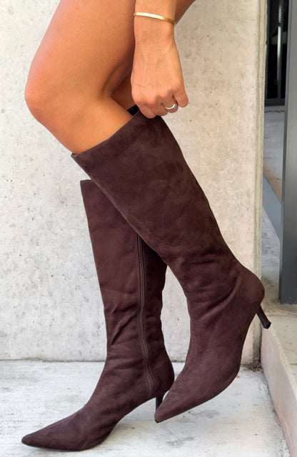 Rosalina Knee High Boots Chocolate Faux Suede