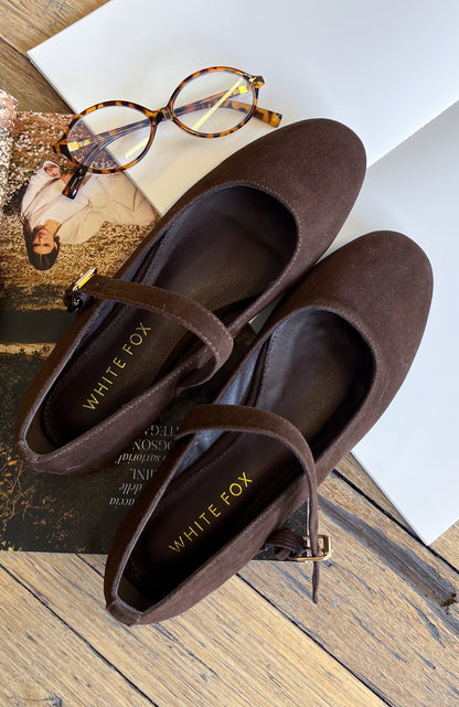 Tayla Ballet Flats Chocolate Faux Suede