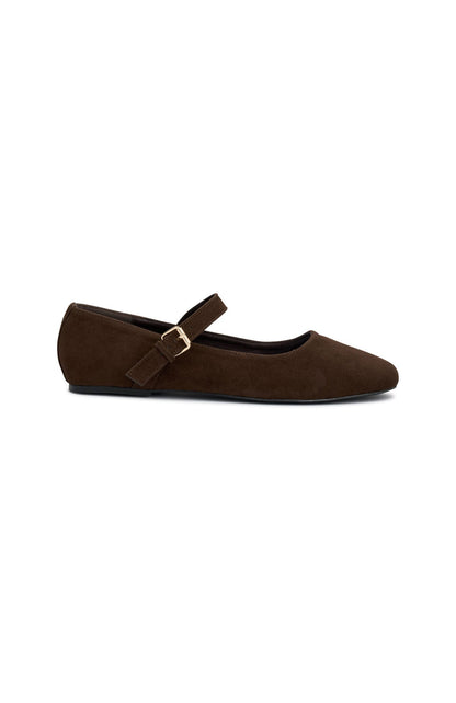 Tayla Ballet Flats Chocolate Faux Suede