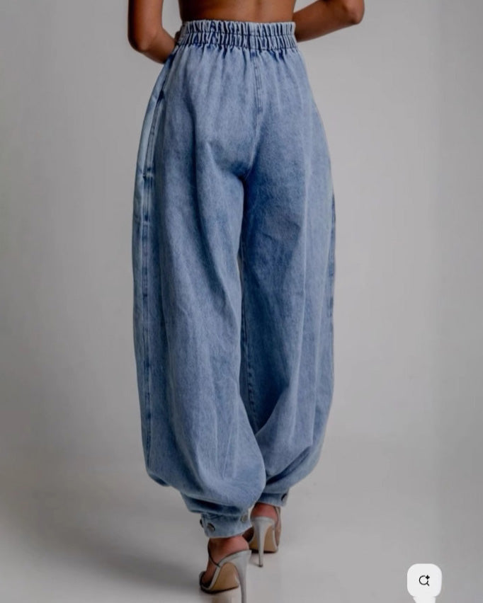 High Waist Zipper Cuffs Casual Retro Loose Jeans