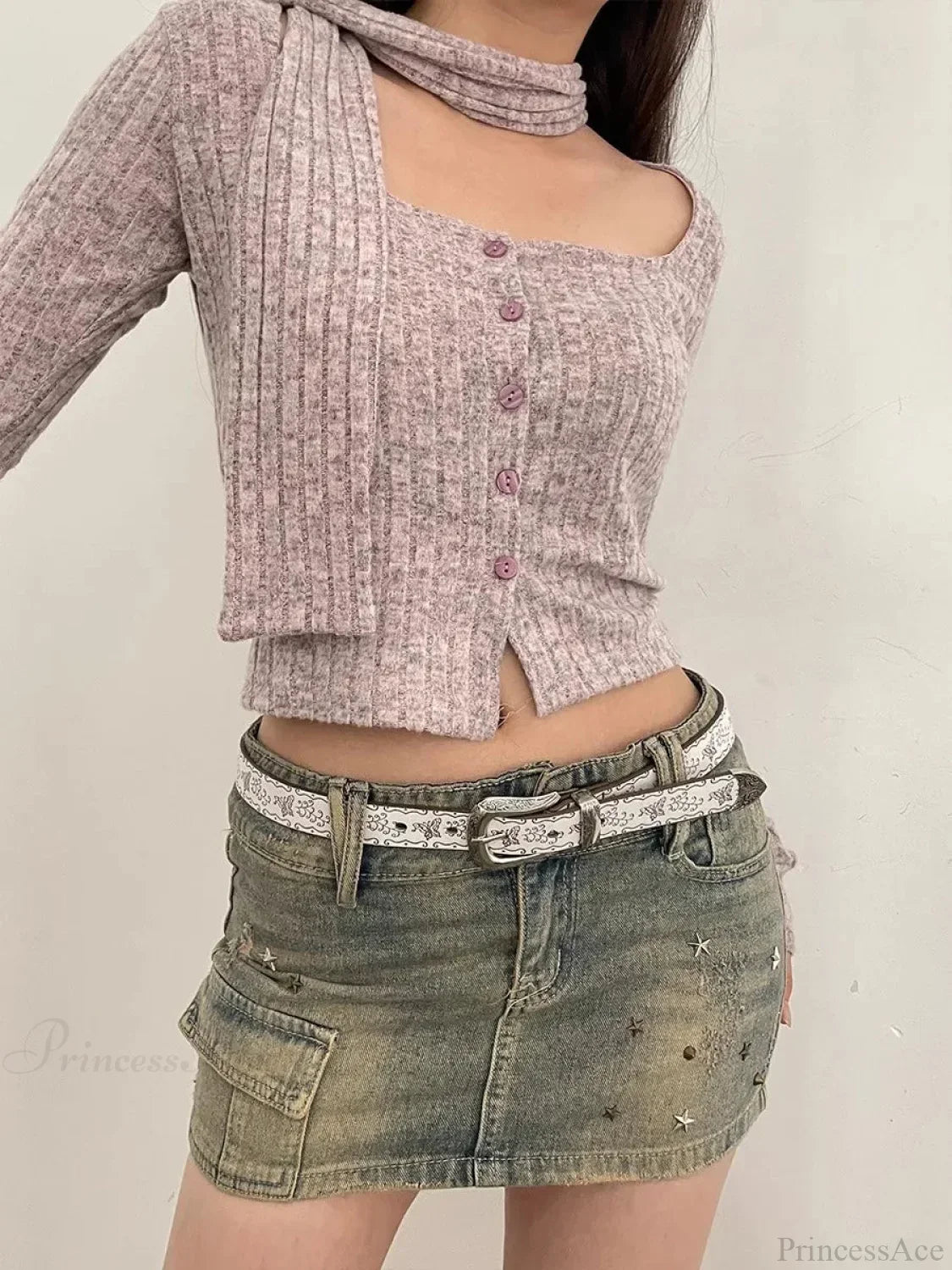 Y2K Mysterious Ivory Jeans Waist Strap