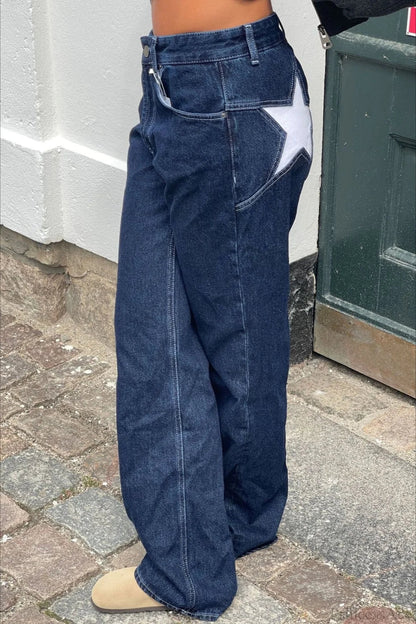Y2K Star Color-Block Patchwork Jeans