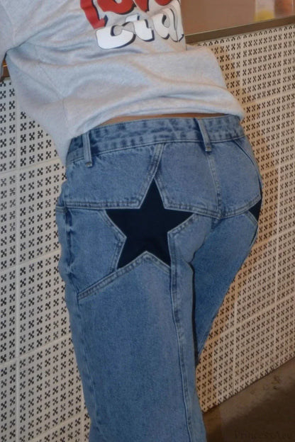 Y2K Star Color-Block Patchwork Jeans